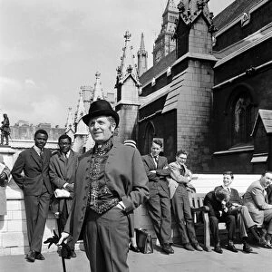 Leo Abse in London wearing an 18th century suit. 7th April 1965