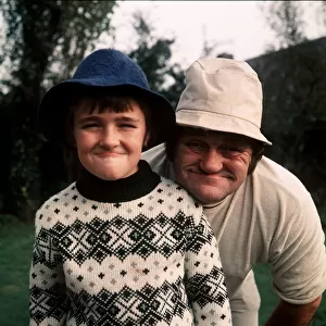 Les Dawson comedian with his son Stuart in the garden dbase msi