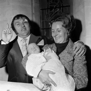 Les Dawson and his wife Margaret at the christening of their baby daughter Pamela Jane Les Dawson and his wife Margaret at the christening of their baby daughter Pamela Jane