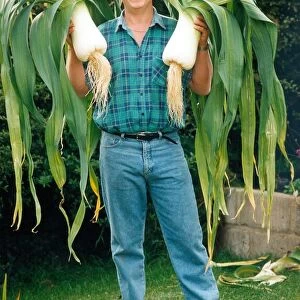 Les Waugh and his gian champion leeks in September 1994