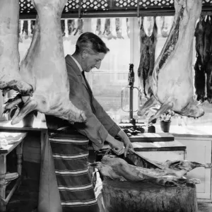 Black and white print of a family butcher Black and white print of a family butcher