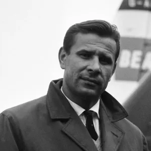 Black and white print of Lev Yashin arriving at Manchester Ringway Airport Black and white print of Lev Yashin arriving at Manchester Ringway Airport