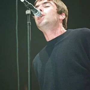 Liam Gallagher of Oasis performing at Newcastle Arena during their Be Here Now Tour