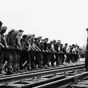 Print of British Sappers and French Railmen Repairing Normandy Railway Print of British Sappers and French Railmen Repairing Normandy Railway