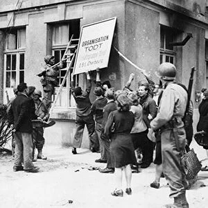 Liberation of the town of Cherbourg in Northern France by the American forces shortly