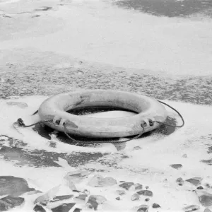 Life Buoy on Frozen Lake, Cannon Hill Park, Birmingham, England, 17th February 1986 Life Buoy on Frozen Lake, Cannon Hill Park, Birmingham, England, 17th February 1986