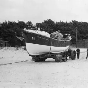 The Lifeboat William Maynard leaves her shed for a practice launch at Ferryside launch The Lifeboat William Maynard leaves her shed for a practice launch at Ferryside launch