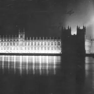The lights go back on at the Palace of Westminster London for the VE Day celebrations