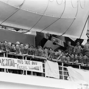 The liner QE2 departs from Southampton to take British soldiers off to war in The liner QE2 departs from Southampton to take British soldiers off to war in