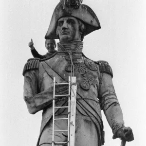 Print of Lisa Dosell helping her father clean Nelson's Column in 1984 Print of Lisa Dosell helping her father clean Nelson's Column in 1984