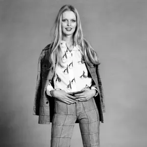 Lise-Lotte. Swedish model wearing flaired trouser suit. March 1975 75-01268-002 Lise-Lotte. Swedish model wearing flaired trouser suit. March 1975 75-01268-002