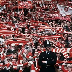 Liverpool fans FA Cup final 1971 Arsenal Liverpool football supporters waving scarves
