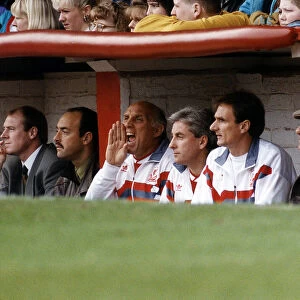 Liverpool FC caretaker manager Ronnie Moran shouting instructions to his players from