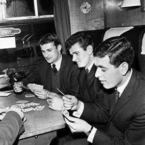 Liverpool Football Team on the train as they head for London for FA Cup fifth round match