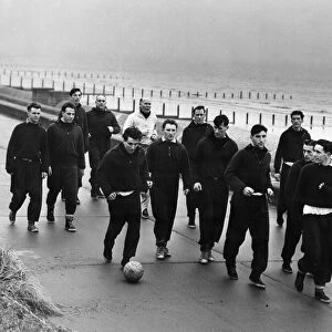 Liverpool football team out training on the promenade near Blackpool as they prepare for