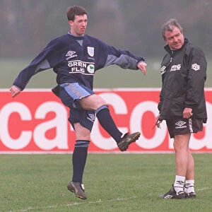 Liverpool footballer Robbie Fowler watched in training by England manager Terry Venables