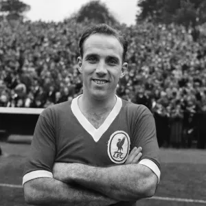 Liverpool footballer Ronnie Moran poses for a portrait before a match. October 1958 Liverpool footballer Ronnie Moran poses for a portrait before a match. October 1958