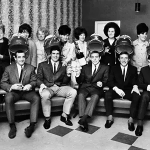 Black and white print of Liverpool footballers at a hair salon opening Black and white print of Liverpool footballers at a hair salon opening