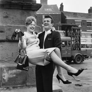 Black and white Print of Tommy Lawrence with his bride Judith Price
