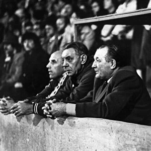 Liverpool manager Bob paisley joined in the dug out by Ronnie Moran