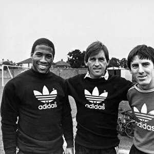 Liverpool manager Kenny Dalglish with John Barnes and Peter Beardsley at Melwood
