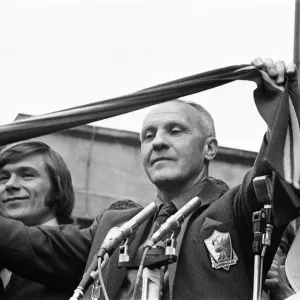 Liverpool manager Bill Shankly acknowledges the huge crowd which turned out Liverpool manager Bill Shankly acknowledges the huge crowd which turned out
