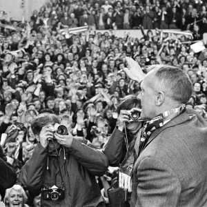 Liverpool manager Bill Shankly celebrates as his side become League champions following Liverpool manager Bill Shankly celebrates as his side become League champions following