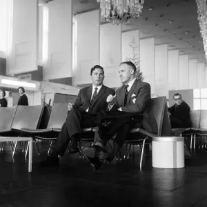 Liverpool manager Bill Shankly chats with team coach driver Ted Hornby at Ringway airport