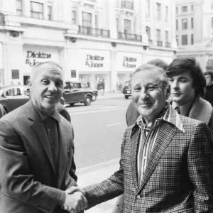 Liverpool manager Bill Shankly greets Recording company executive Abe Goff in Regent Liverpool manager Bill Shankly greets Recording company executive Abe Goff in Regent