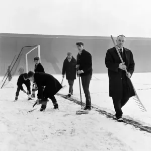 Bill Shankly Clears Snow at Anfield Print 1964
