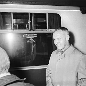 Liverpool manager Bill Shankly pictured at Euston Station after arriving in the capital