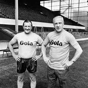 Former Liverpool manager Bill Shankly poses with new manager Bob Paisley at Anfield