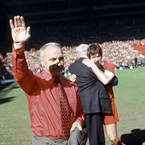 Liverpool manager Bill Shankly receives the applause of the Kop before his side