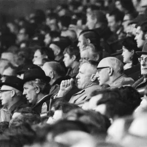 Liverpool manager Bill Shankly in the stands, possible for his side Liverpool manager Bill Shankly in the stands, possible for his side