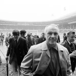 Liverpool manager Bill Shankly at Wembley Stadium to inspect the pitch ahead of his