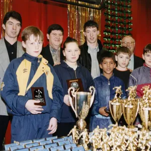 Liverpool striker Robbie Fowler presents trophies at a Toxteth print