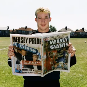 Liverpool striker Robbie Fowler with Mersey Giants Soccer Special. 10th August 1995 Liverpool striker Robbie Fowler with Mersey Giants Soccer Special. 10th August 1995