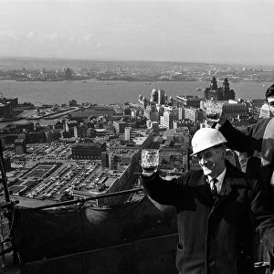 Liverpool Tower topping out. Pat O Connor (left) of County Cavan