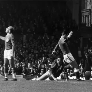 Liverpool v. Everton. Liverpool defender Ronnie Moran is furious as Everton Liverpool v. Everton. Liverpool defender Ronnie Moran is furious as Everton