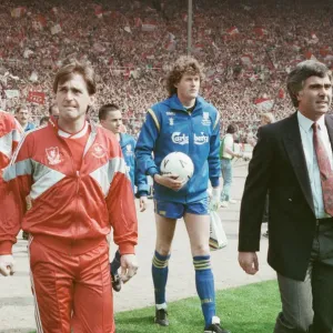 A black and white print of the 1988 FA Cup Final at Wembley Stadium