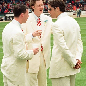 Liverpools Robbie Fowler, Steve McManaman and Jamie Redknapp on the pitch at