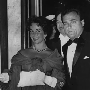 Liz Taylor with Mike Todd ex husband actress Liz in off shoulder chiffon evening gown
