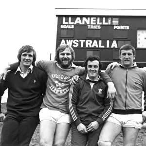 Five of Llanellis Welsh internationals. l-r Roy Bergiers, Derek Quinnell