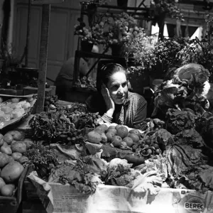 A local market trader awaiting Princess Margarets arrival during her Portugal A local market trader awaiting Princess Margarets arrival during her Portugal