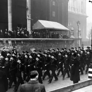 London fire service march past St Pauls in front of King George VI London fire service march past St Pauls in front of King George VI