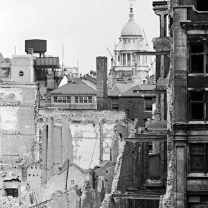 London in Ruins, World War Two, Circa August 1941. Old Bailey Law Courts in background
