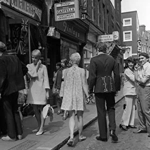 London views Carnaby Street, July 1967 Shopping crowd scene The