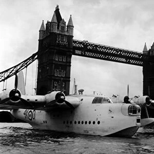 London Views Thames River September 1950 - RAF Suderland flying-boat moored next to Tower