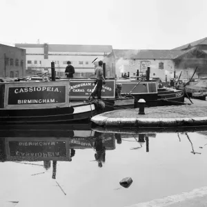 Longboats at Canal Street Basin, Birmingham Print 1971 Longboats at Canal Street Basin, Birmingham Print 1971