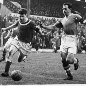 ) looks to make a tackle against on a Doncaster Rovers forward - 8th February 1958 ) looks to make a tackle against on a Doncaster Rovers forward - 8th February 1958